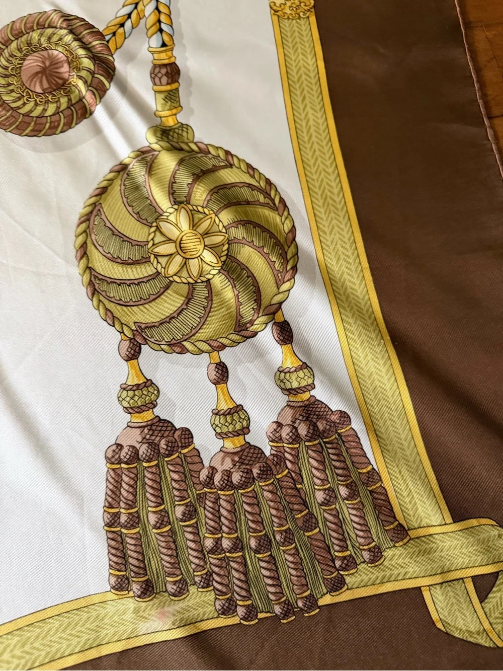 Hermès Paris Equestrian Silk Scarf in Cream, Gold and Brown - Picture 5 of 16